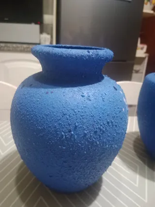 Lote 3 jarrones de ceramica azul