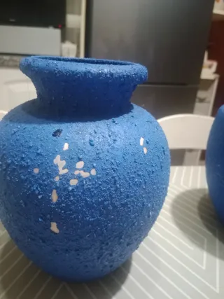 Lote 3 jarrones de ceramica azul