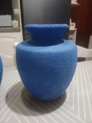 Lote 3 jarrones de ceramica azul