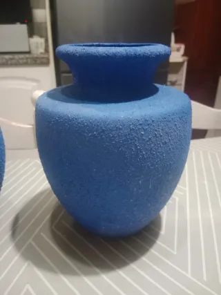 Lote 3 jarrones de ceramica azul