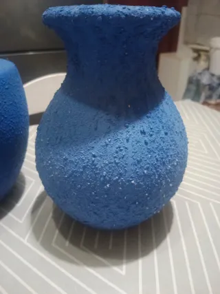 Lote 3 jarrones de ceramica azul