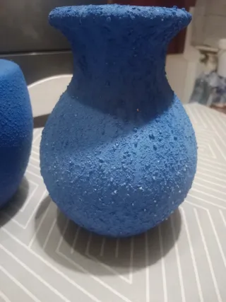 Lote 3 jarrones de ceramica azul