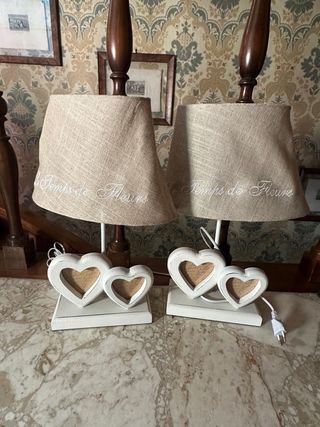 Coppia lampade shabby chic cuori porta foto