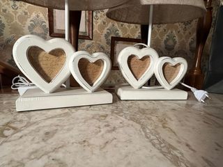 Coppia lampade shabby chic cuori porta foto