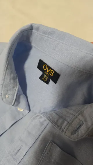 Camicia bambino celeste misto lino 5/6 anni (116 c