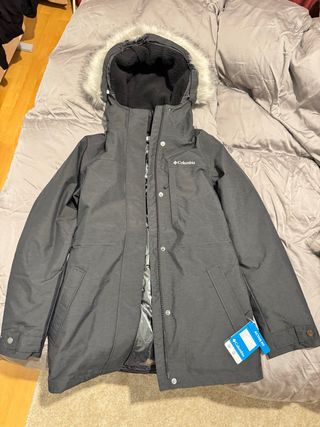 Chaqueta Columbia plumón gris con capucha