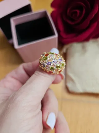Anello donna zirconi colorati acciaio