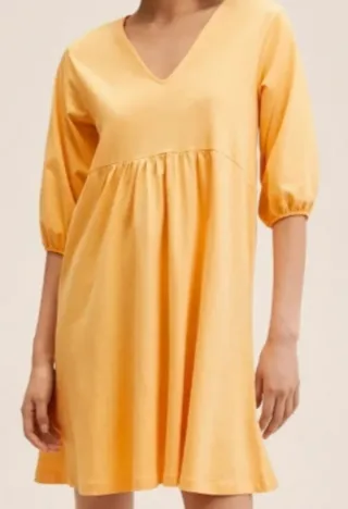 Vestido Mango Algodón Sostenible color mandarina