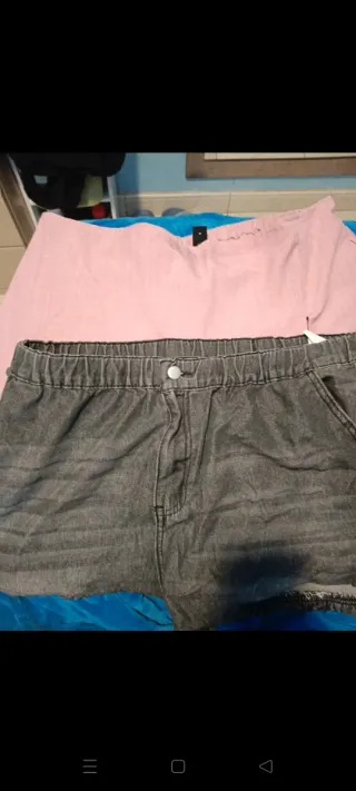 Falda pantalón rosa tela fina,tejano corto mujer