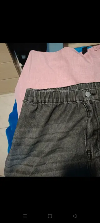 Falda pantalón rosa tela fina,tejano corto mujer