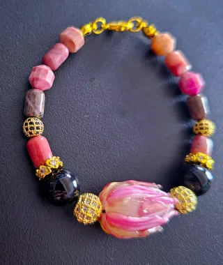 Pulsera mujer con flor cristal y piedras