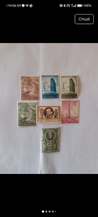 7 francobolli Poste Vaticane 1965 nuovi