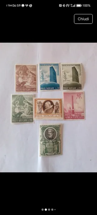 7 francobolli Poste Vaticane 1965 nuovi