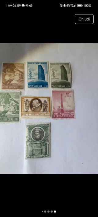 7 francobolli Poste Vaticane 1965 nuovi