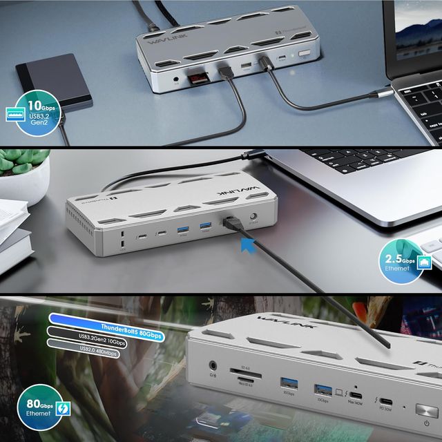 WAVLINK Thunderbolt 5 Dock 12en1 120Gbps PD 140W