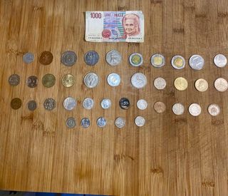 Lotto di monete miste e banconota 1000 Lire