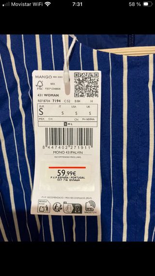 Mono azul de rayas Mango