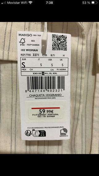 Chaqueta corta Mango Beige Talla S