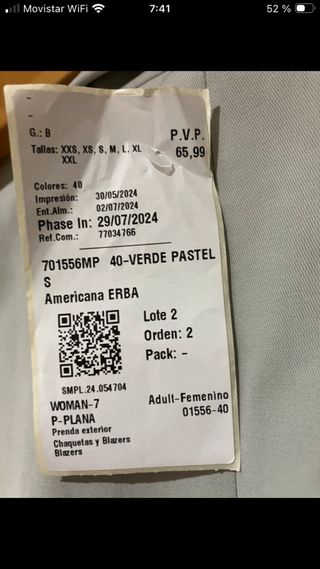 Americana corta Mango verde