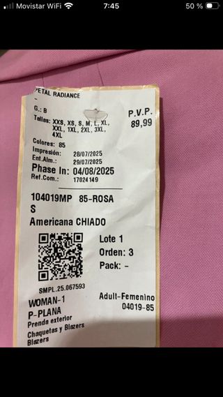 Americana rosa Mango Talla S