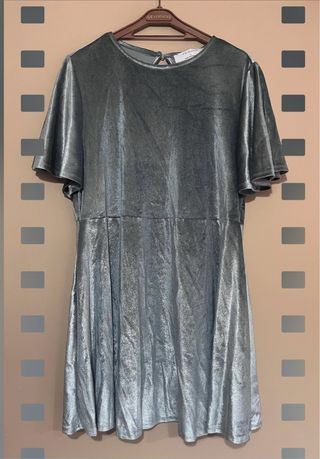 Vestido plateado terciopelo Primark Talla L