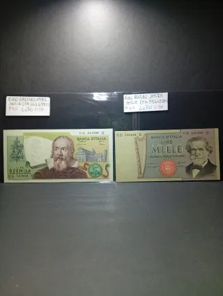 Lotto 2 Banconote FDS 1000 Lire + 2000 Lire