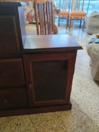 Mueble recibidor madera y cristal