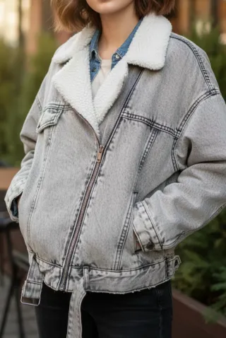 Cazadora vaquera polar gris y blanca