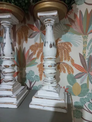 Candelabros madera reciclada artesanía PAREJA