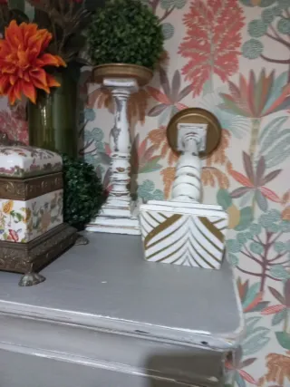 Candelabros madera reciclada artesanía PAREJA