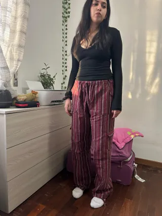 Pantaloni a righe vintage rossi e bianchi