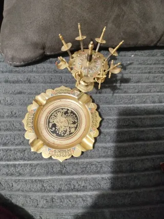 Conjunto Cenicero y Palillero Antiguo Tole