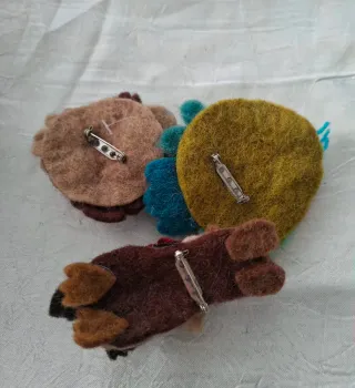 3 spille in feltro: gufo, coccinella, portafortuna
