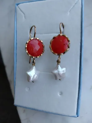 Orecchini corallo mediterraneo argento perle