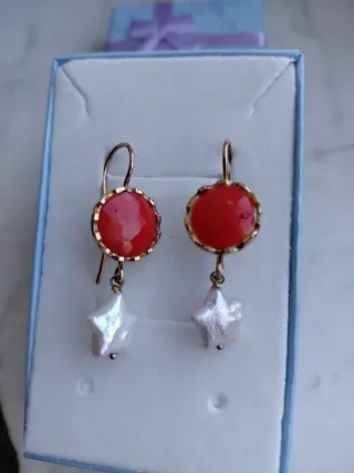 Orecchini corallo mediterraneo argento perle