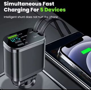 Cargador Coche Mechero USB Cables Retráctiles