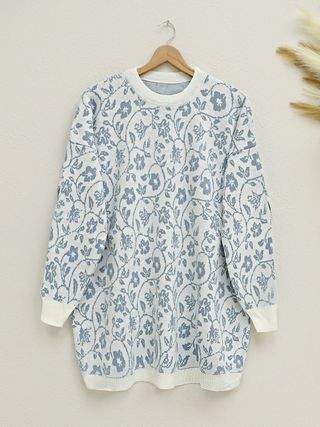 Jersey floral azul y blanco talla única