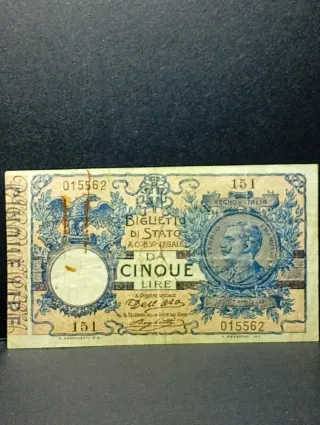 5 Lire Biglietto di Stato 1904 Serie Bassa 151