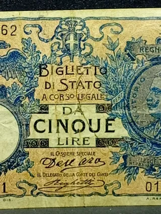 5 Lire Biglietto di Stato 1904 Serie Bassa 151