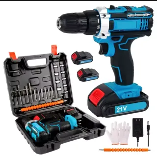 Taladro Inalámbrico 21V, 2 baton Accesorios
