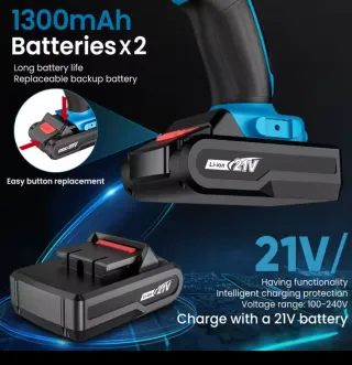 Taladro Inalámbrico 21V, 2 baton Accesorios