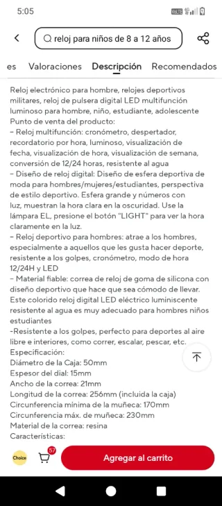 Reloj Deportivo, luminoso, 2 modos