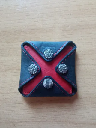 Monedero Piel Vintage Negro/Rojo