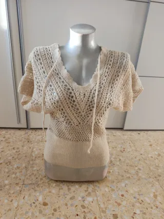 Jersey beige tejido crochet mujer