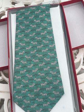 Corbata Hermes Seda Cebra Verde