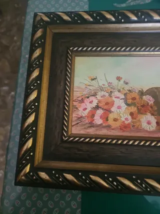 Pintura al óleo de flores en cesta