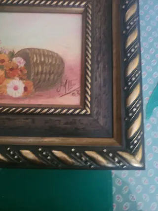 Pintura al óleo de flores en cesta