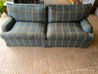 Sofá Cama Tela Azul y Amarillo