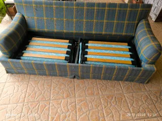 Sofá Cama Tela Azul y Amarillo