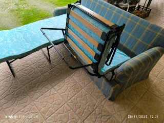 Sofá Cama Tela Azul y Amarillo